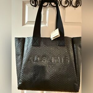 AllSaints Black Charcoal Leather Embossed Tote BRAND NEW!!